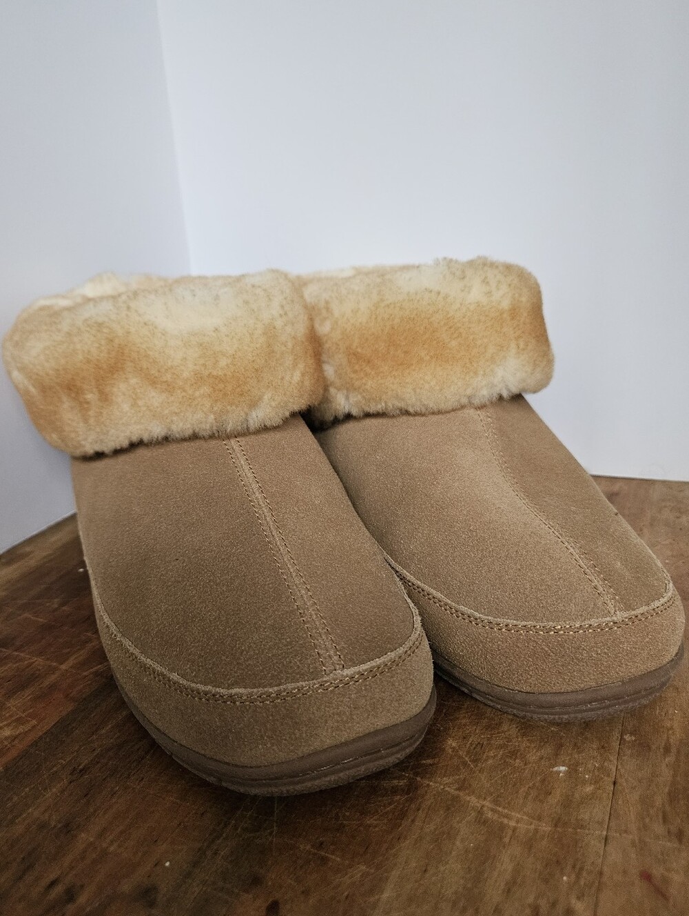 Vermont Country Store Mens Australian Shearling Cuffed Bootie Slippers Sz 9